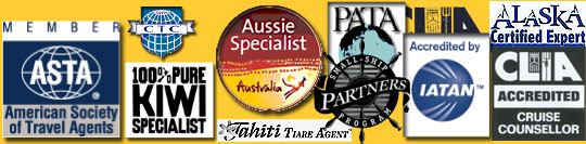 Credentials Include: ASTA, New Zealand Kiwi Specialist, Premier Aussie Specialist, PATA, CTC, IATAN